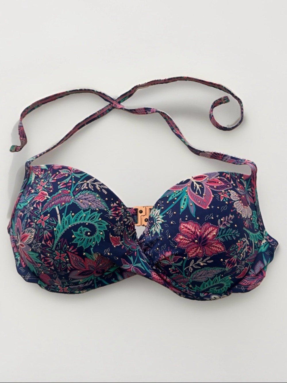 36B Floral Printed Beaded-accent Push-Up Bikini Top